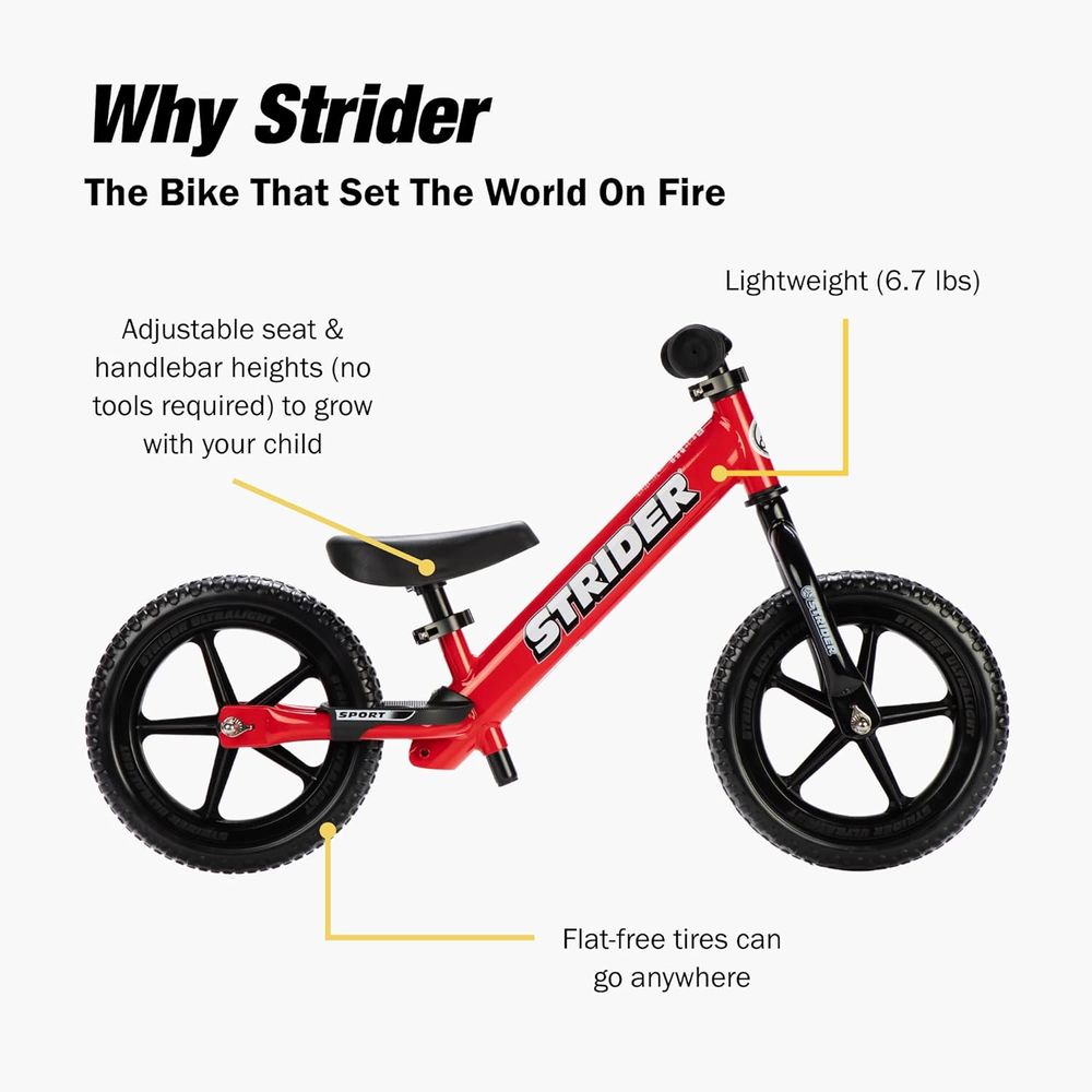 Strider - No Pedal Balance Sport Bike 12Inch - Red