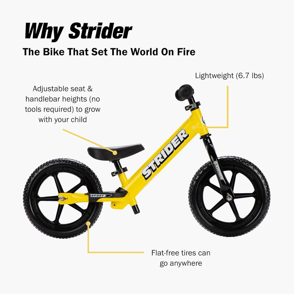 Strider - No Pedal Balance Sport Bike 12Inch - Yellow