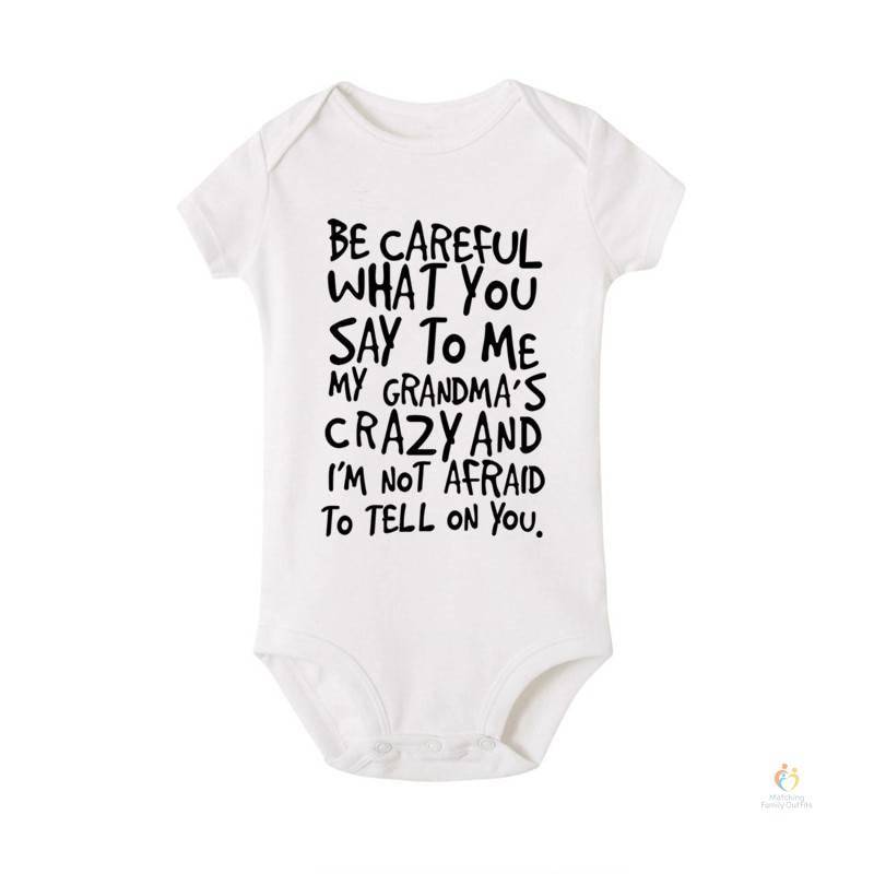 Matching Family Be Careful What You Say to Me Baby Romper - White