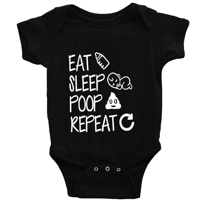 Matching Family Eat Sleep Poop Repeat Baby Romper - Black