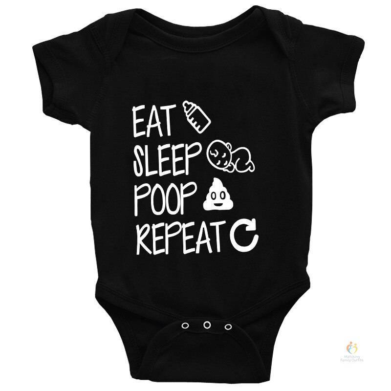 Matching Family Eat Sleep Poop Repeat Baby Romper - Black