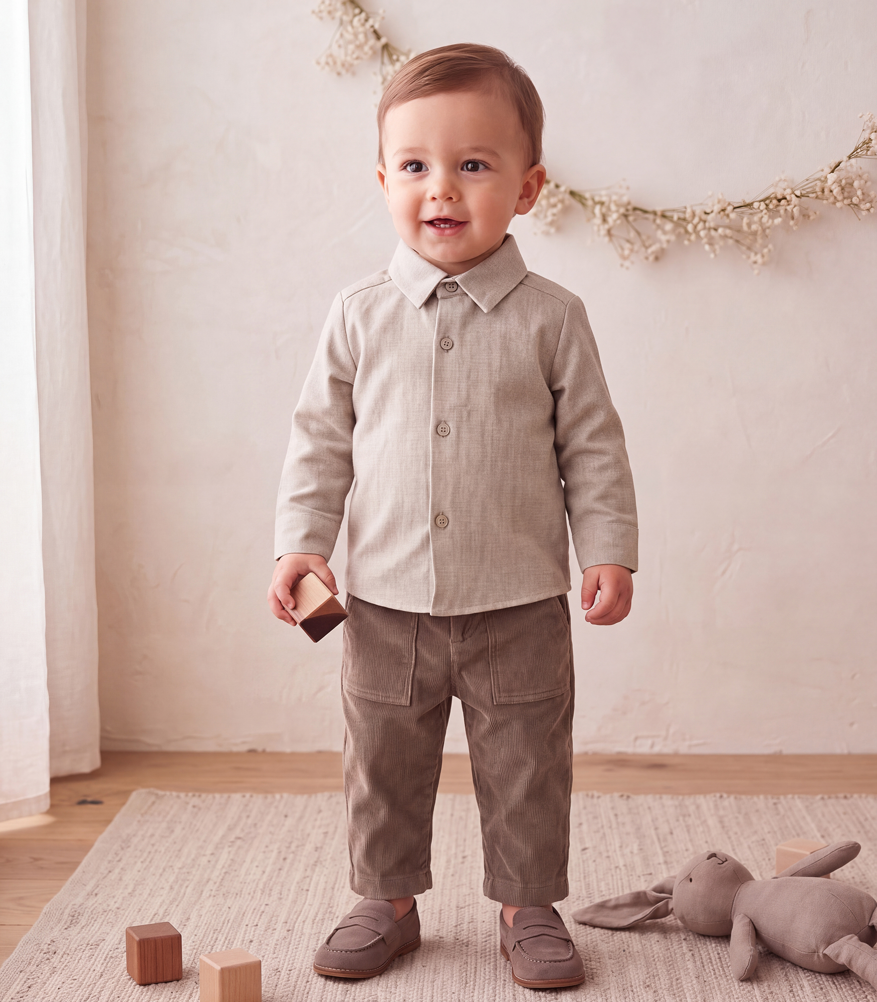 Jules & Juliette - Achille Long Sleeves Baby Shirt - Beige