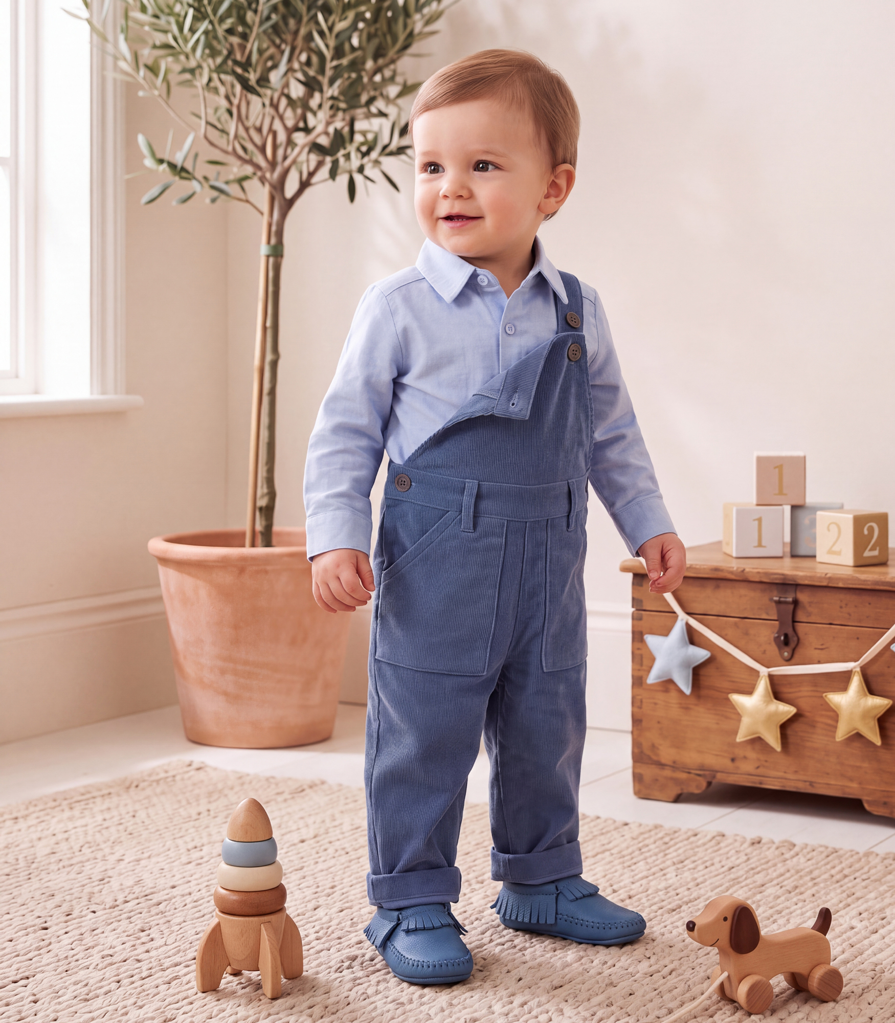 Jules & Juliette - Augustin Corduroy Dungaree Pants - Blue