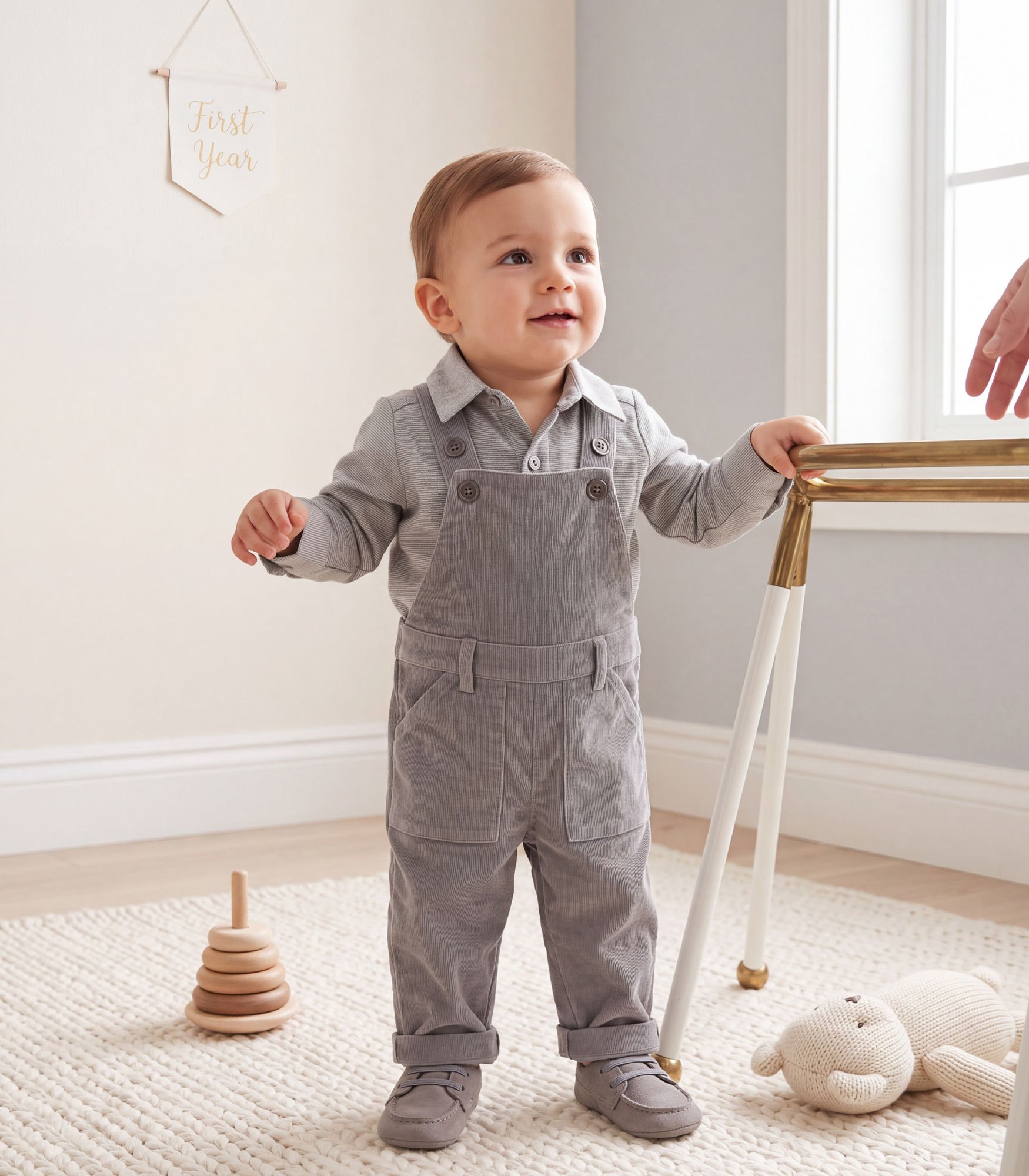 Jules & Juliette - Baby's Augustin Corduroy Dungaree Pants - Grey