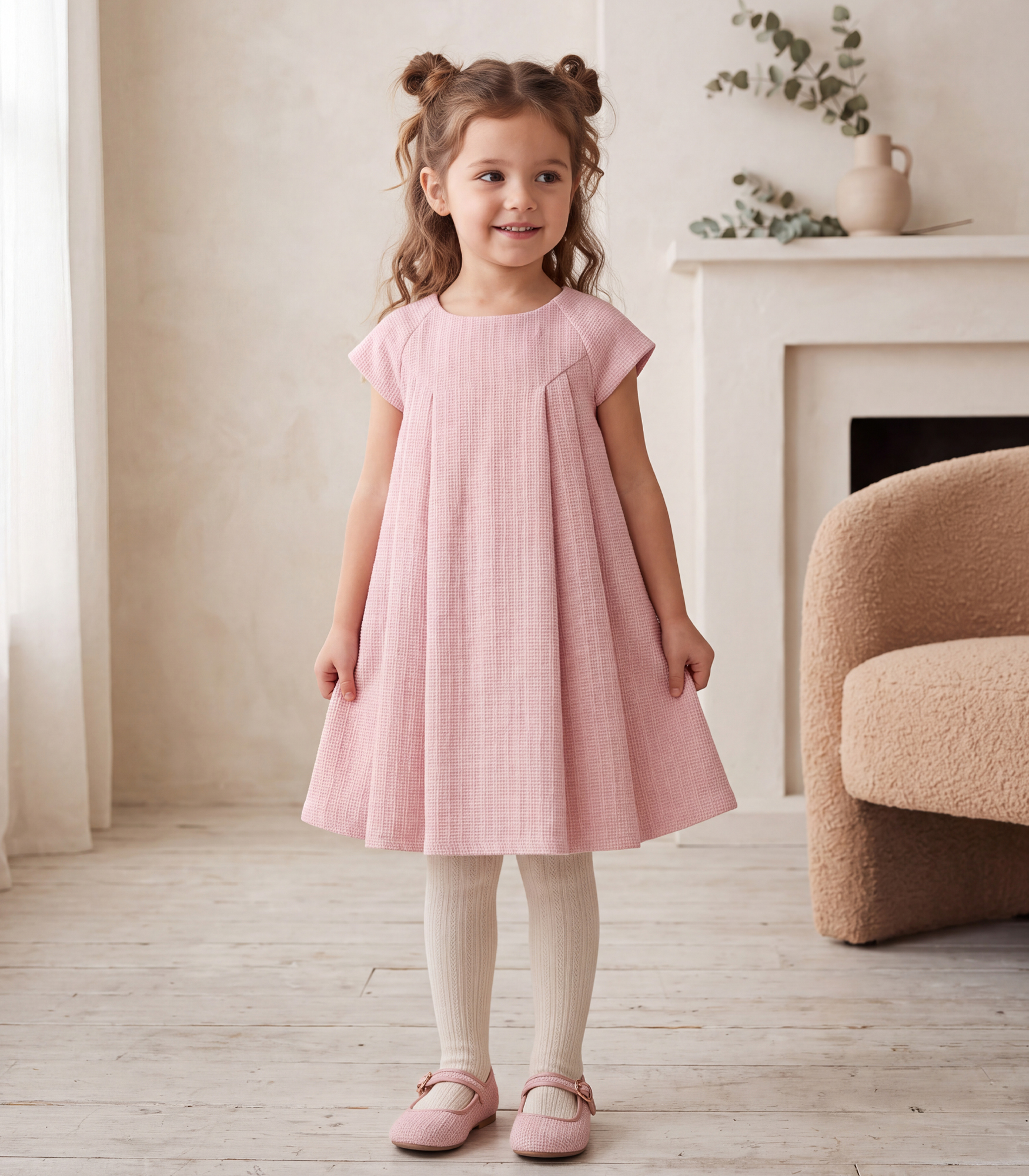 Jules & Juliette - Baby Girl's Rose Tweed Cap Sleeves Dress - Powder Pink