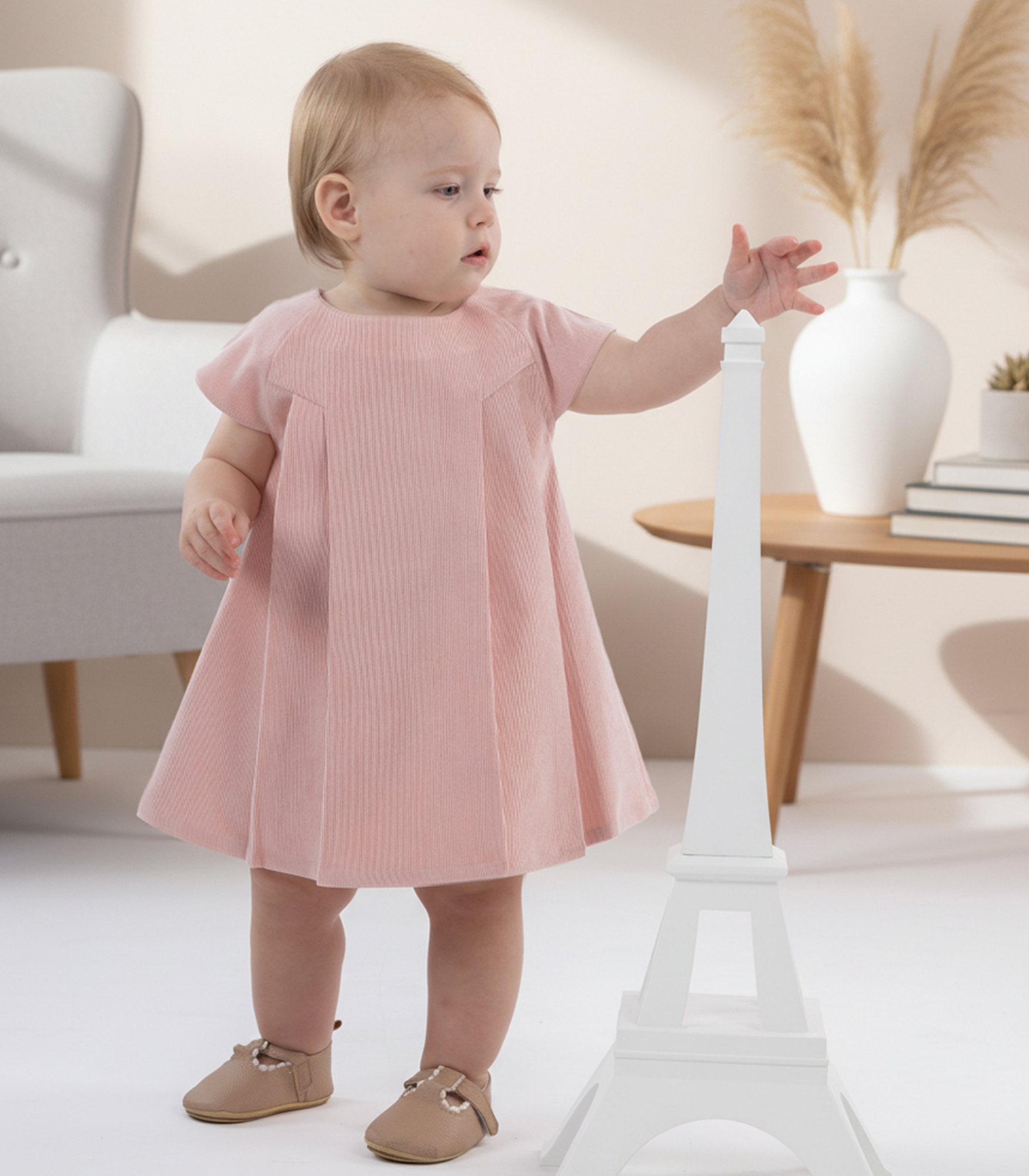 Jules & Juliette - Baby Girl's Rose Cap Sleeves Dress - Candy Pink
