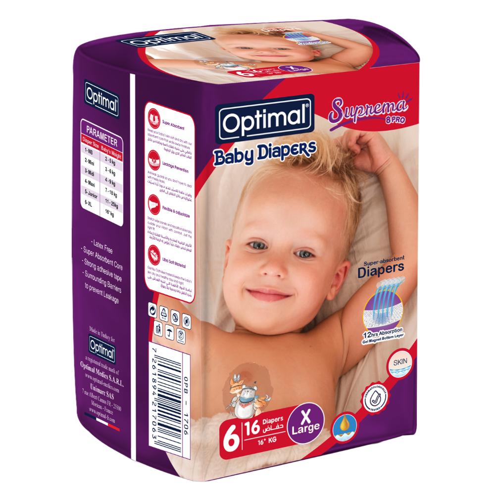 Optimal - Baby Diaper - X-Large - 16+ Kg - Size 6 - 16pcs