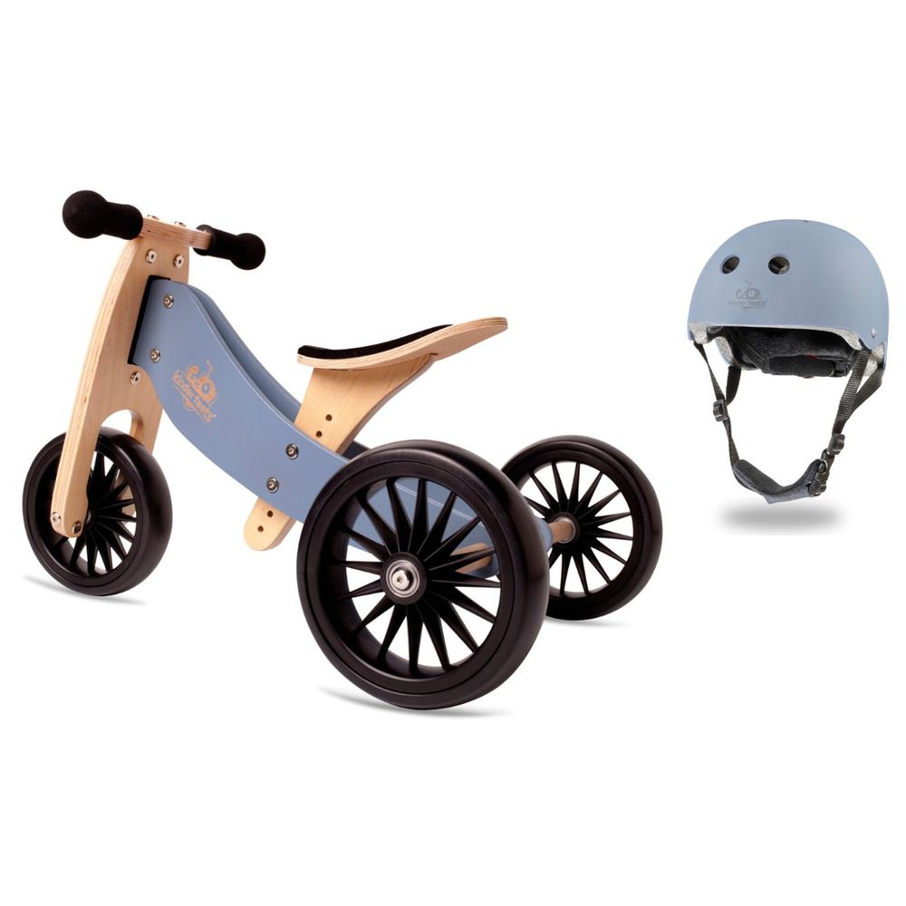 Kinderfeets - 2-in-1 Tiny Tot Tricycle & Bike With Helmet - Matte Slate Blue