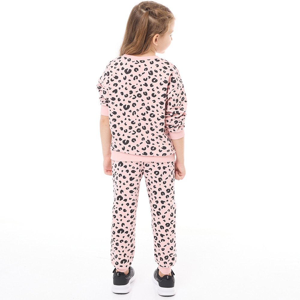 Victor And Jane - 2pc-Set - Girl's Leopard Printed Long Sleeves Sweat Top & Joggers - Pink