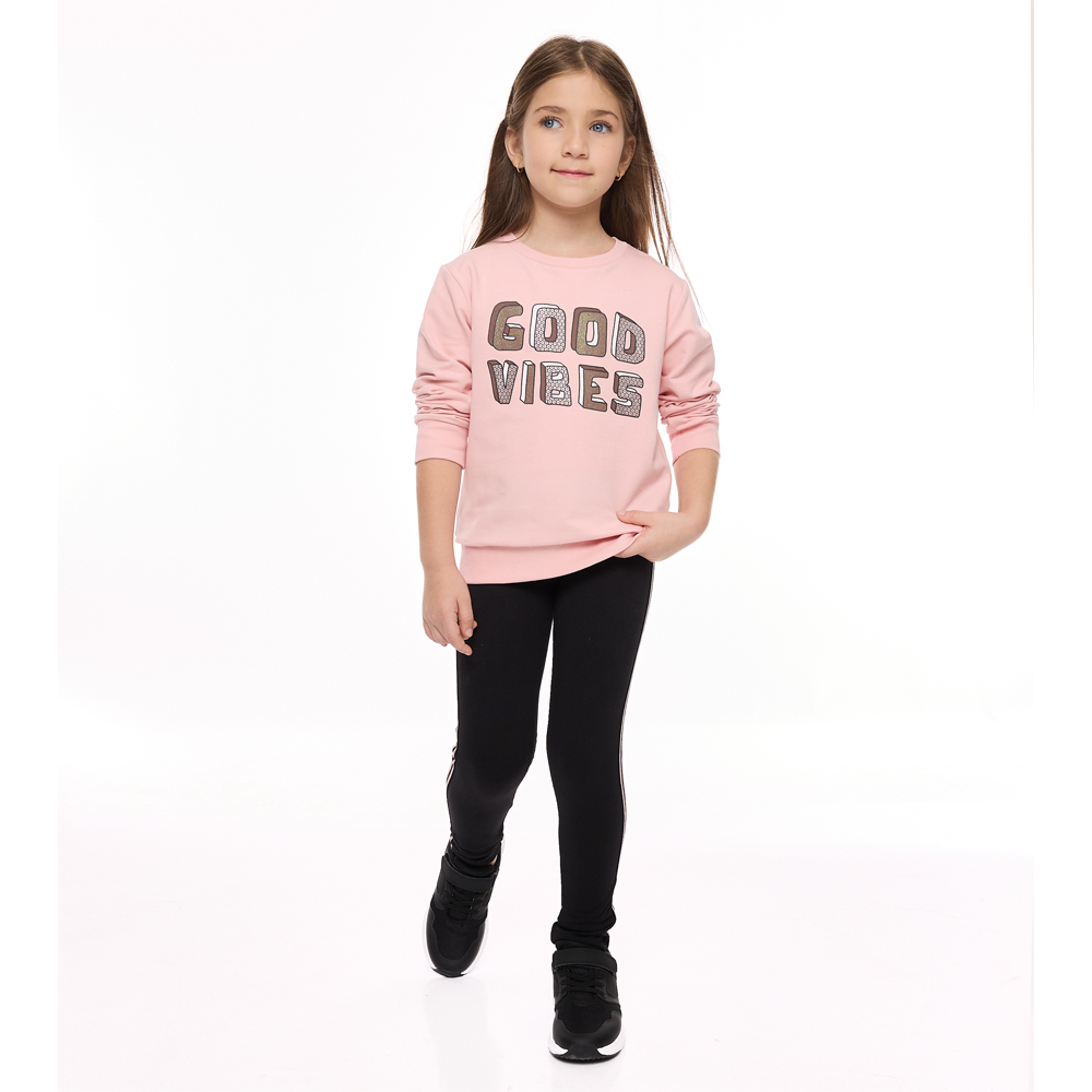 Victor And Jane - 2pc-Set - Girl's Good Vibes Printed Sweat Top & Leggings - Pink/Black