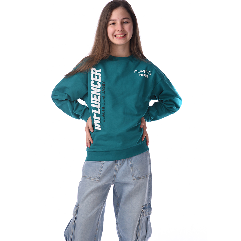 Victor And Jane - Girl's Comfy Fit Graphic Sweatshirt - Green