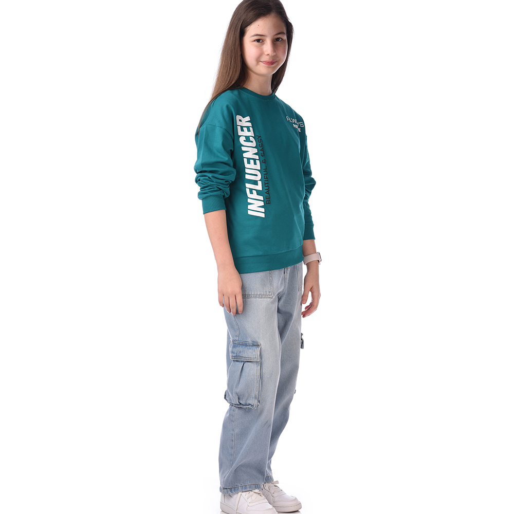 Victor And Jane - Girl's Comfy Fit Graphic Sweatshirt - Green