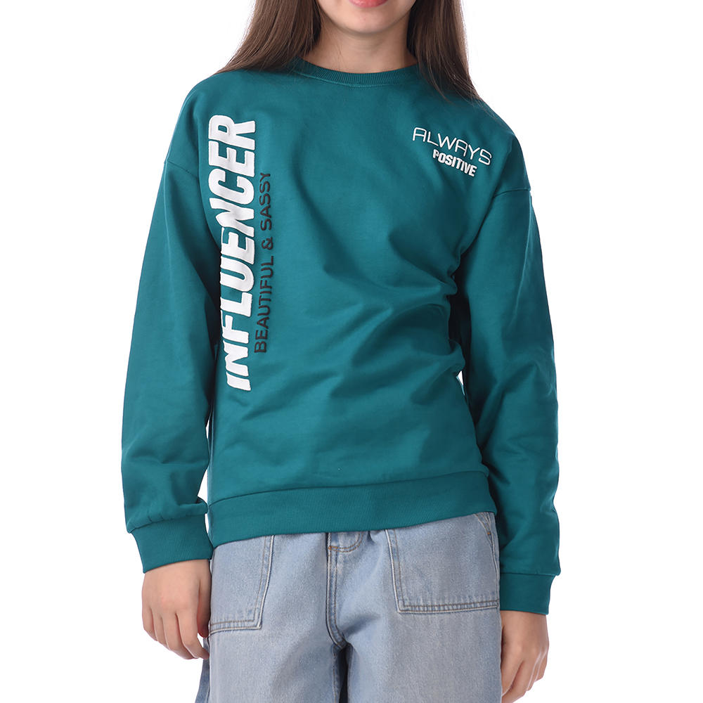 Victor And Jane - Girl's Comfy Fit Graphic Sweatshirt - Green
