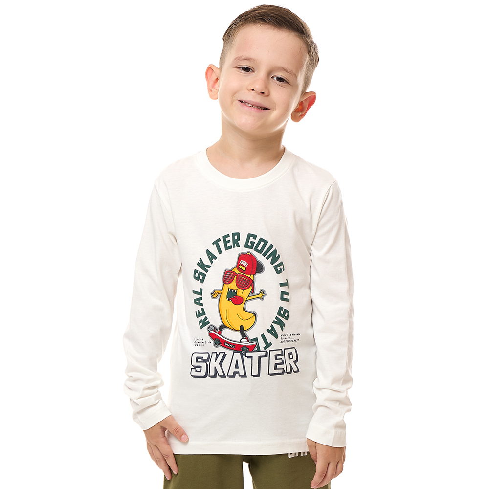 Victor And Jane - Boys' Skater Long Sleeves Graphic Tee - Off White
