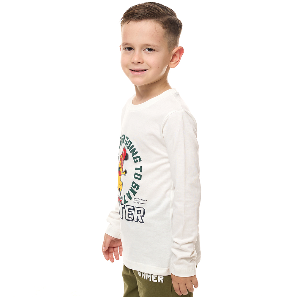 Victor And Jane - Boys' Skater Long Sleeves Graphic Tee - Off White
