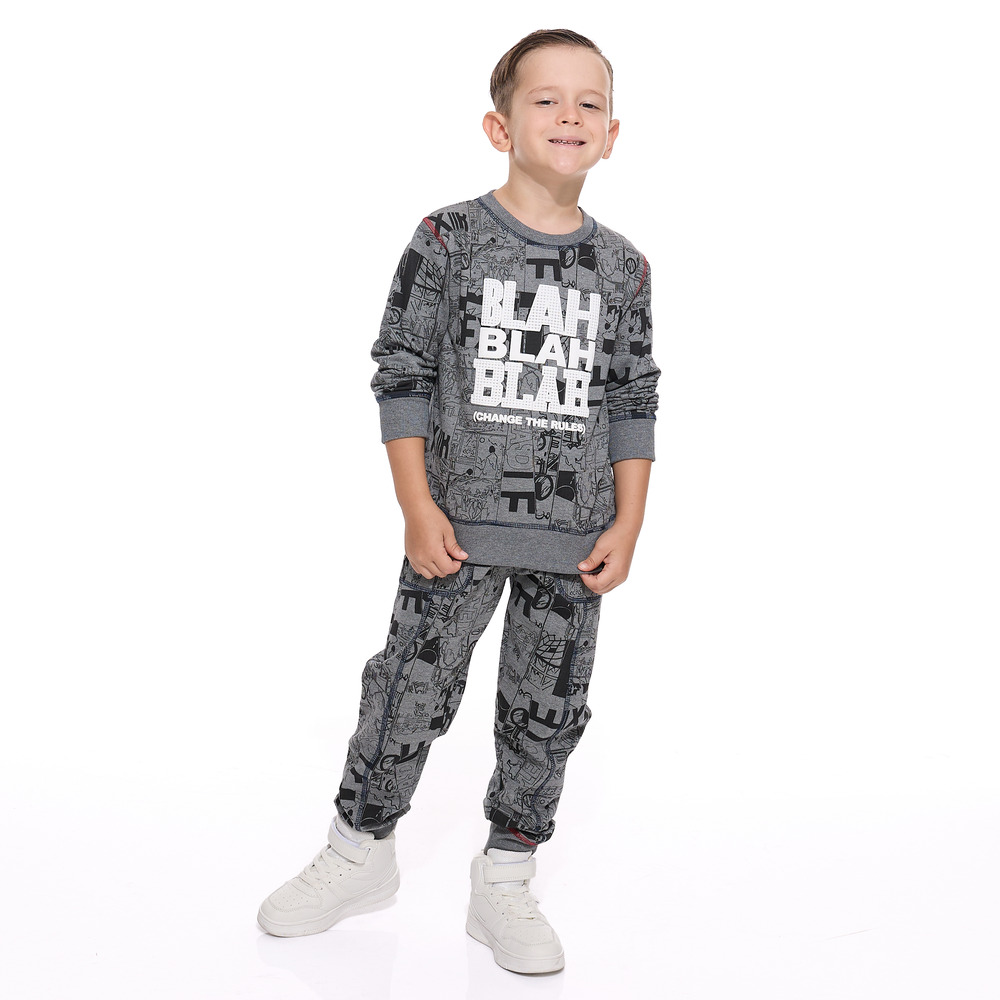 Victor And Jane - 2pc-Set - Boys' Printed Sweatshirt And Joggers - Grey