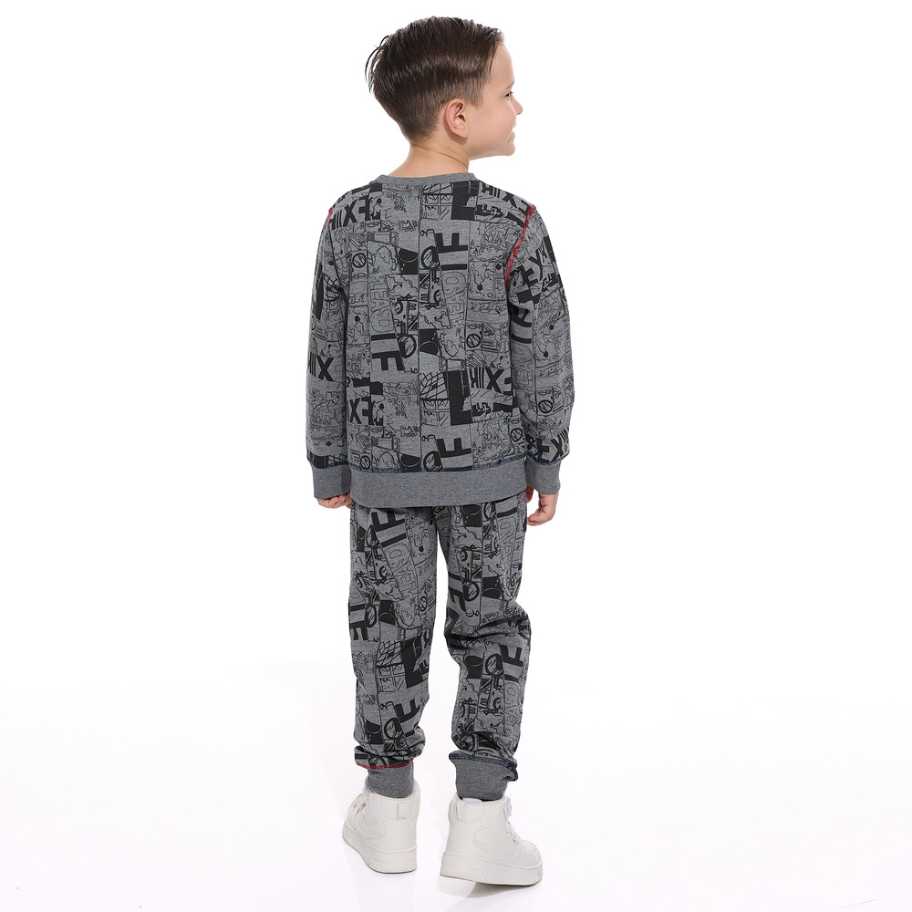 Victor And Jane - 2pc-Set - Boys' Printed Sweatshirt And Joggers - Grey