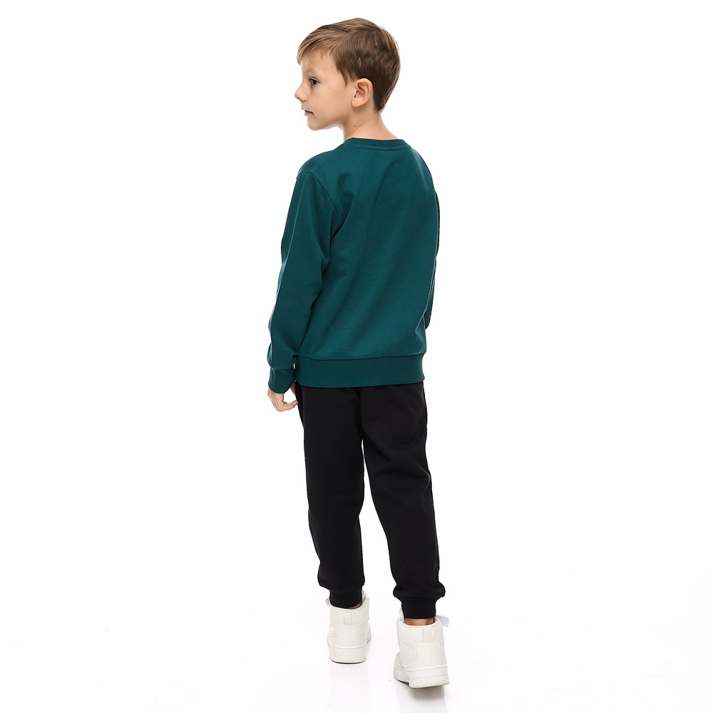 Victor And Jane - 2pc-Set - Boy's T-Rex Printed Cotton Sweatshirt & Joggers - Dark Green/Black