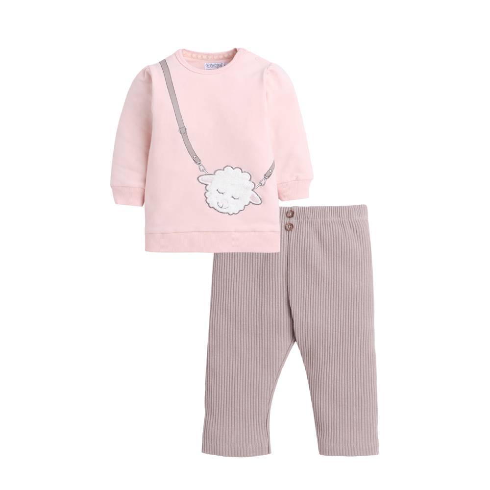 Dirkje - 2pc-Set - Girl's 3D Sheep Appliqued Sweatshirt & Leggings - Peach/Beige