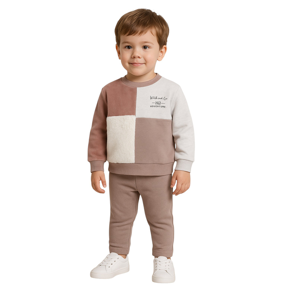 Dirkje - 2pc-Set - Baby Boy's Adventure Panel Colorblock Sweatshirt & Joggers - Off-White/Beige