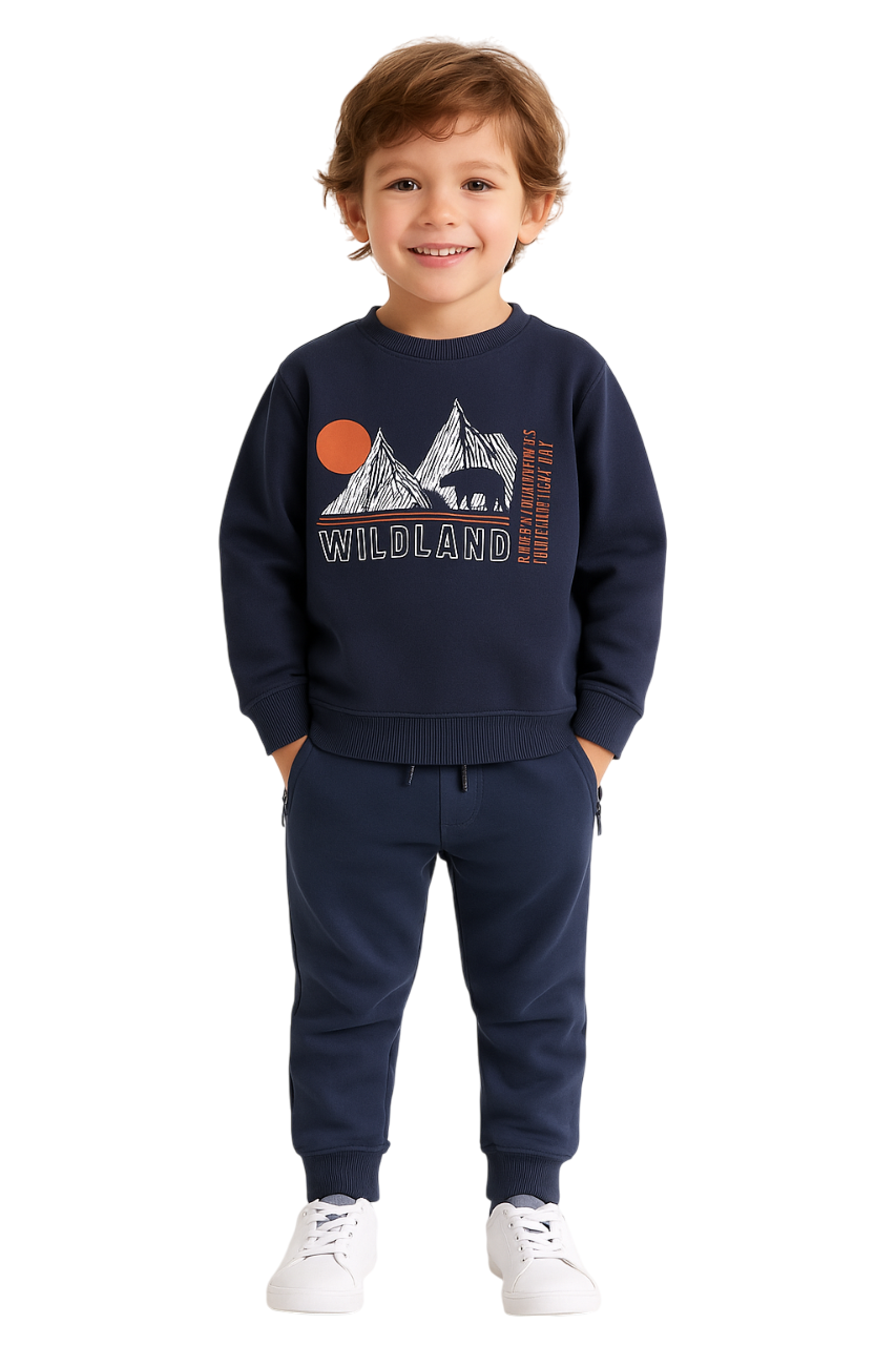 Dirkje - 2pc-Set - Boy's Wildland Graphic Sweatshirt & Joggers - Navy