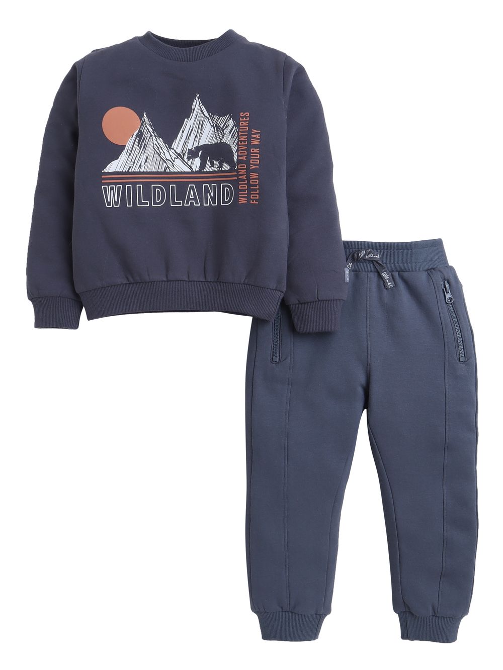 Dirkje - 2pc-Set - Boy's Wildland Graphic Sweatshirt & Joggers - Navy
