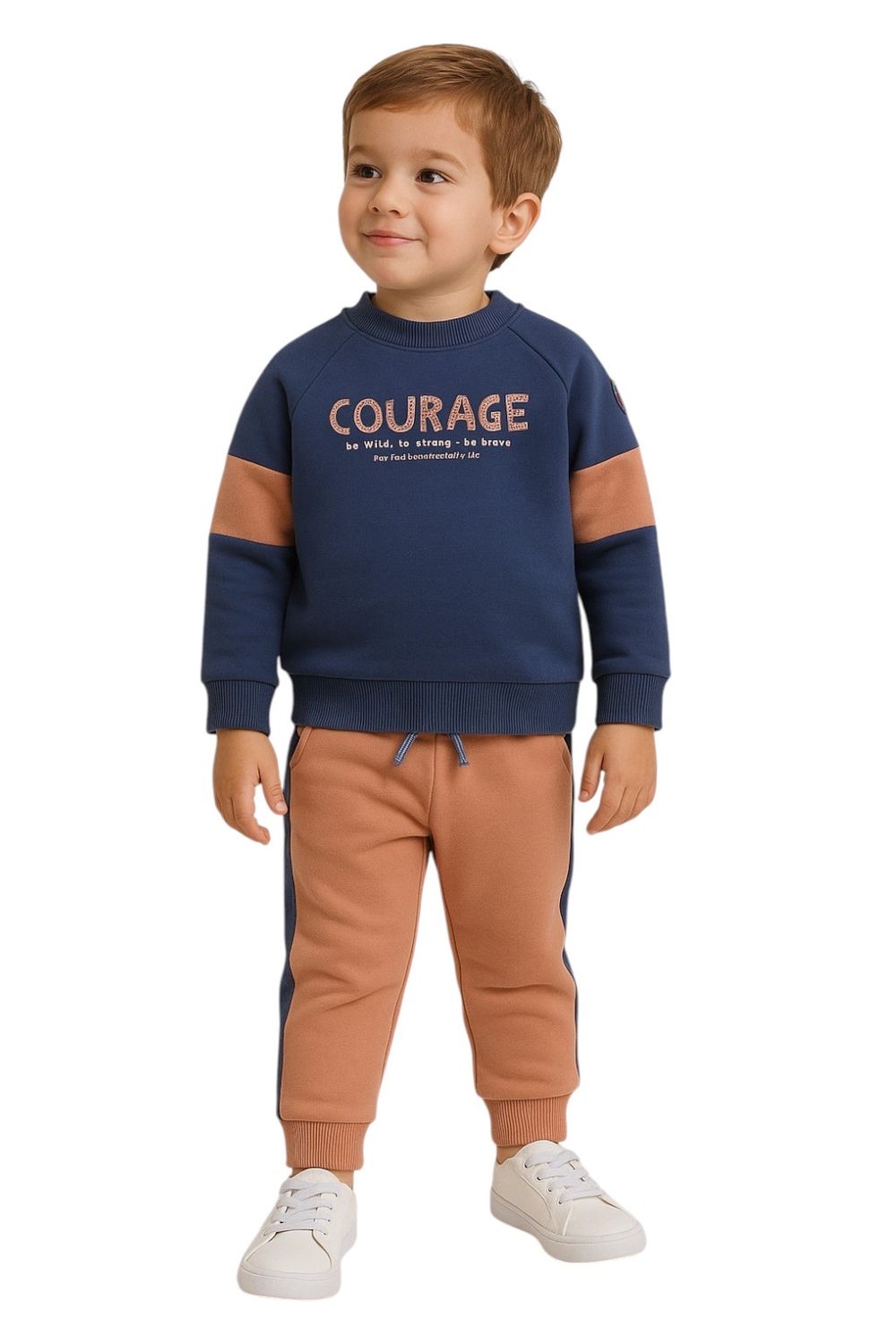 Dirkje - 2pc-Set - Boy's Courage Printed Sweatshirt & Joggers - Navy/Rust