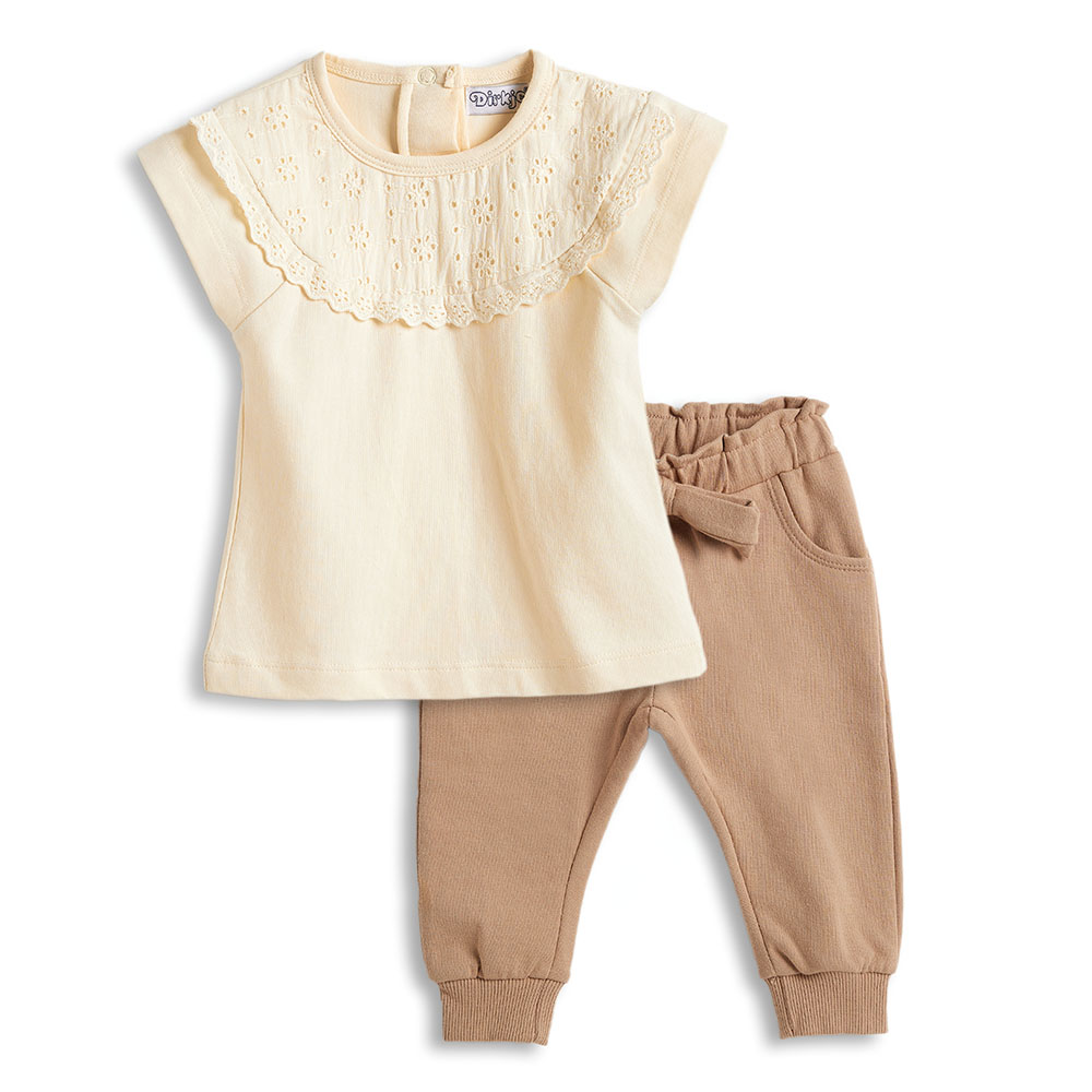 Dirkje Girls' T-Shirt and Trousers Beige/Brown - 2 Pcs
