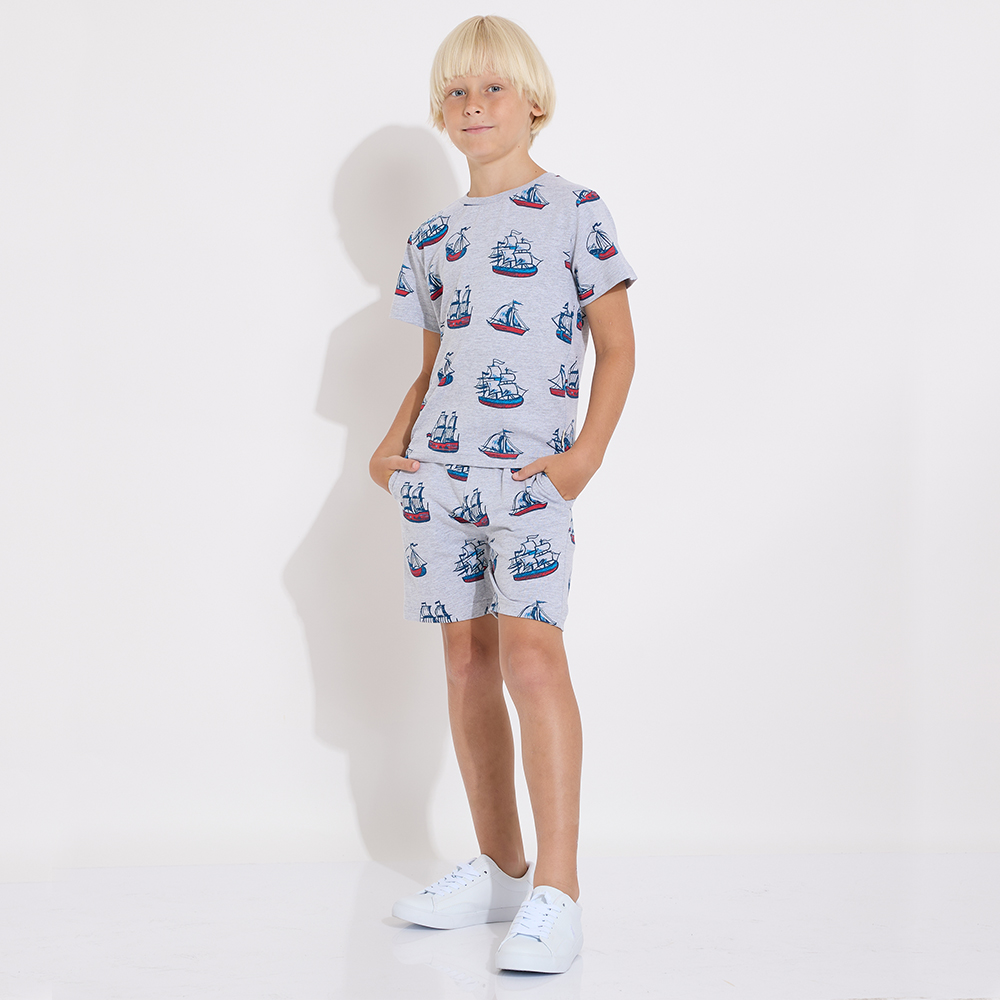 Victor and Jane Junior Boys' 2pc-Set All-Over Print T-Shirt & Shorts Set Plum - Grey