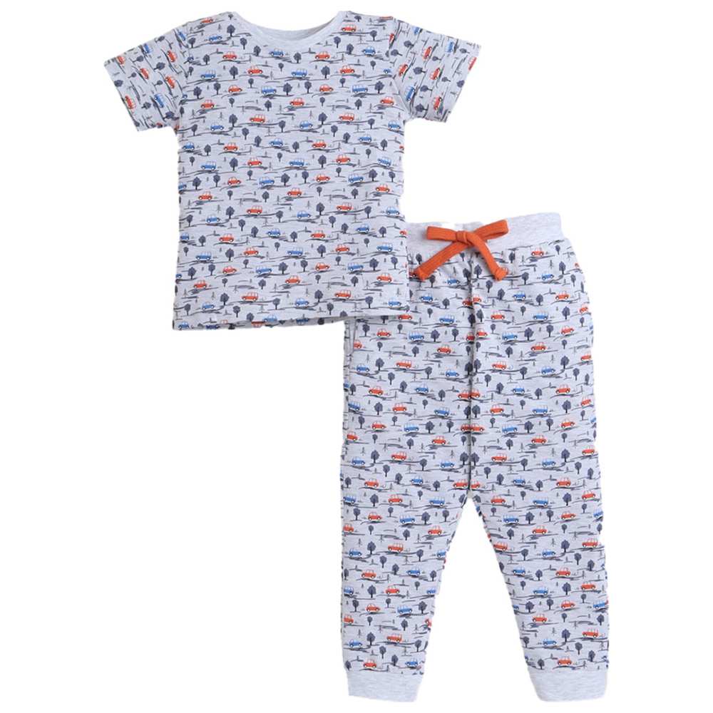 Victor and Jane Boy's Printed T-Shirt and Long Pants - All-Over Print - Grey - 2 Pcs