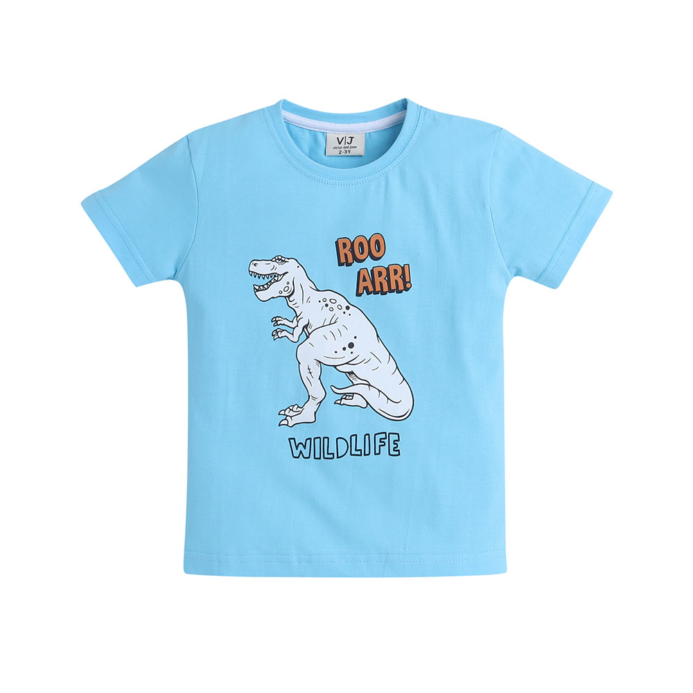 Victor and Jane Boy's Wildlife Printed T-Shirt and Long Pants Sky - Blue - 2 Pcs