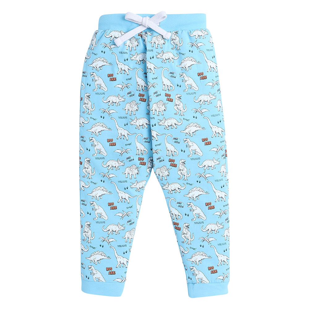 Victor and Jane Boy's Wildlife Printed T-Shirt and Long Pants Sky - Blue - 2 Pcs