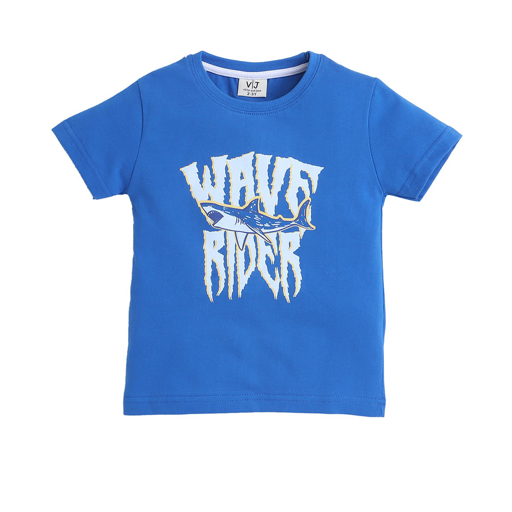 Victor and Jane Boy's Wave Rider Printed T-Shirt and Long Pants - Blue - 2 Pcs