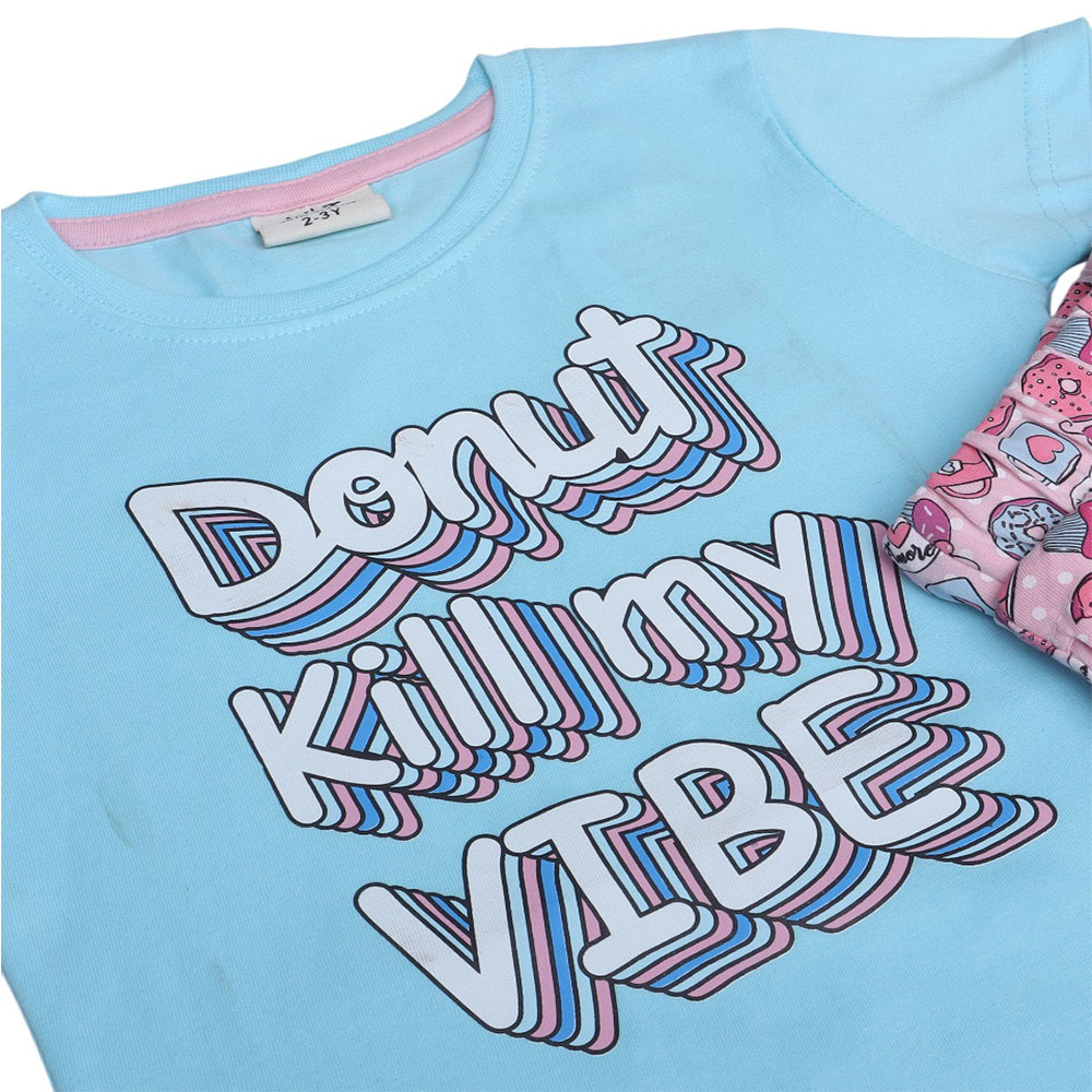 Victor and Jane Girl's Printed T-Shirt and Shorts Blue/Pink - 2 Pcs