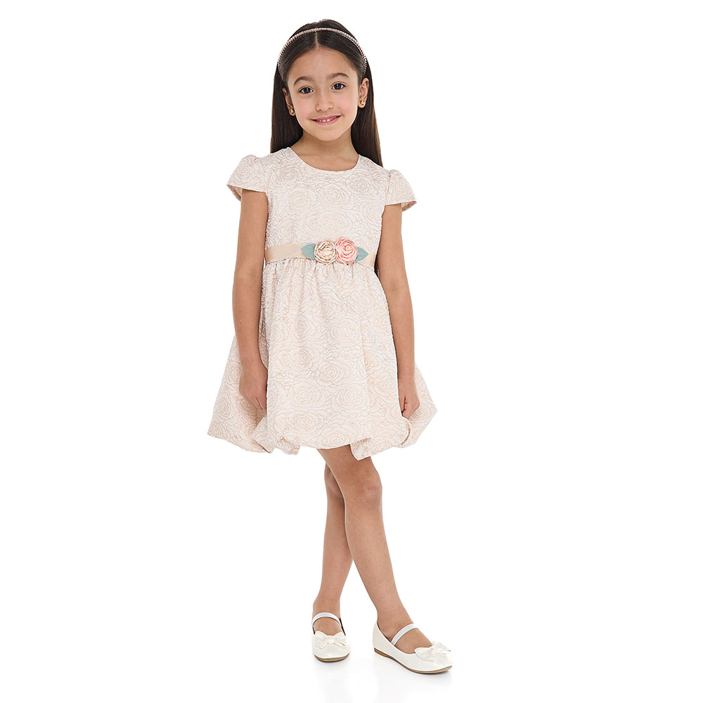 Victor and Jane Girl's Jacquard Bubble Hem Dress - Gold