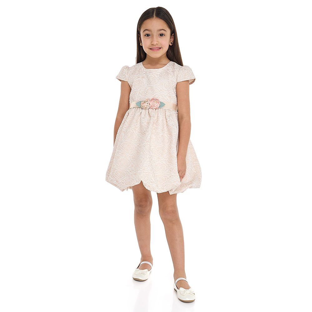 Victor and Jane Girl's Jacquard Bubble Hem Dress - Gold