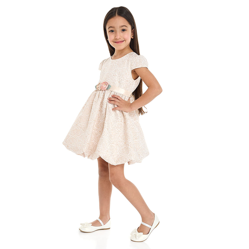 Victor and Jane Girl's Jacquard Bubble Hem Dress - Gold