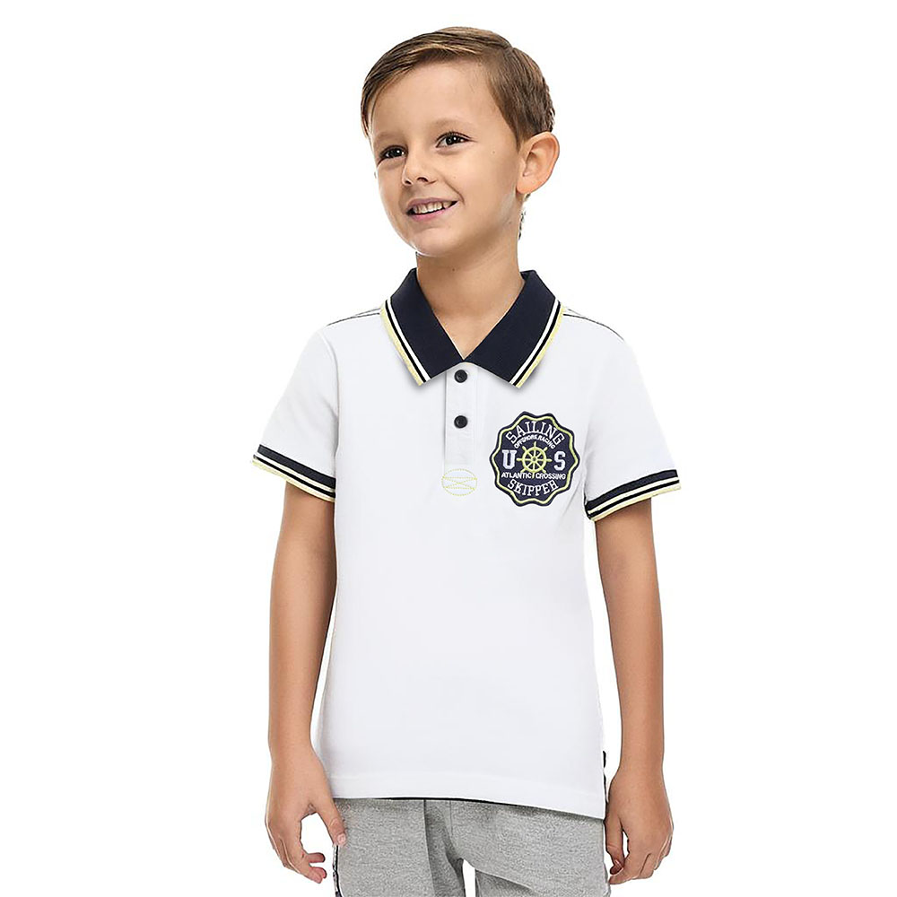 Victor and Jane Junior Boys' Polo T-Shirt with Label - White