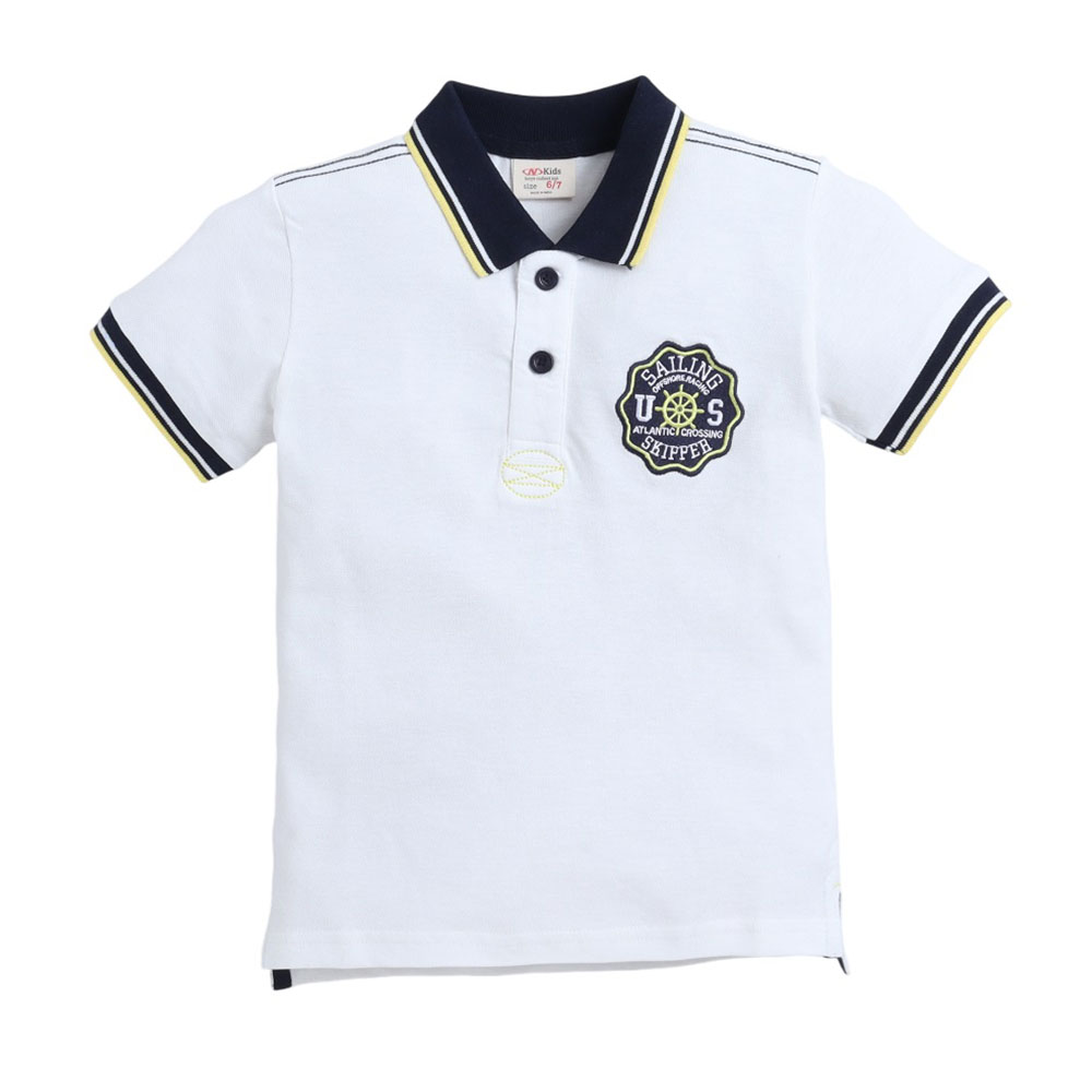 Victor and Jane Junior Boys' Polo T-Shirt with Label - White