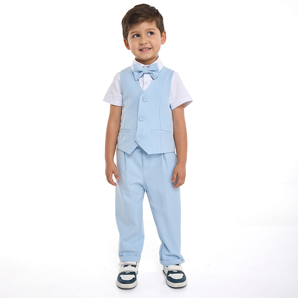 Victor and Jane Boy's Shirt with Bow Tie, Waistcoat & Pants Light - Blue/White - 3 Pcs