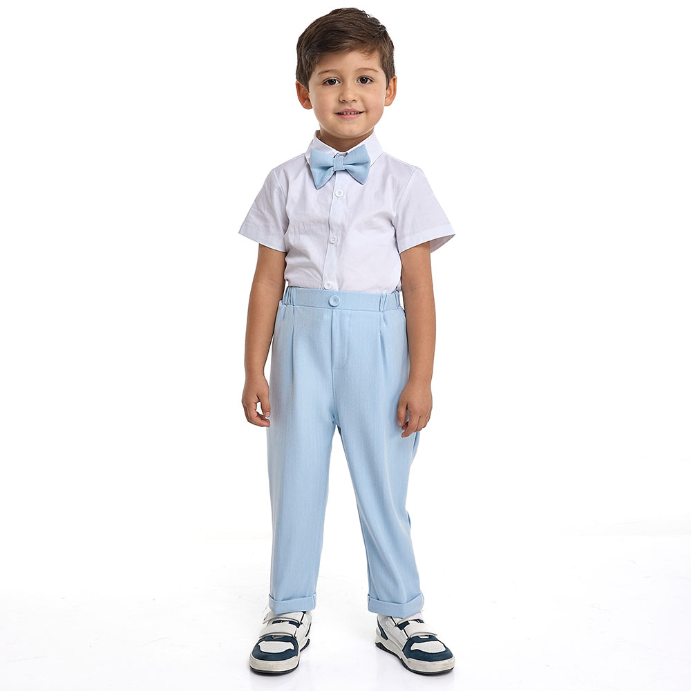 Victor and Jane Boy's Shirt with Bow Tie, Waistcoat & Pants Light - Blue/White - 3 Pcs