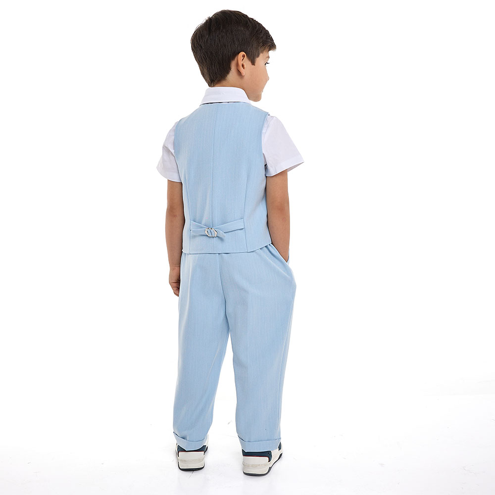 Victor and Jane Boy's Shirt with Bow Tie, Waistcoat & Pants Light - Blue/White - 3 Pcs