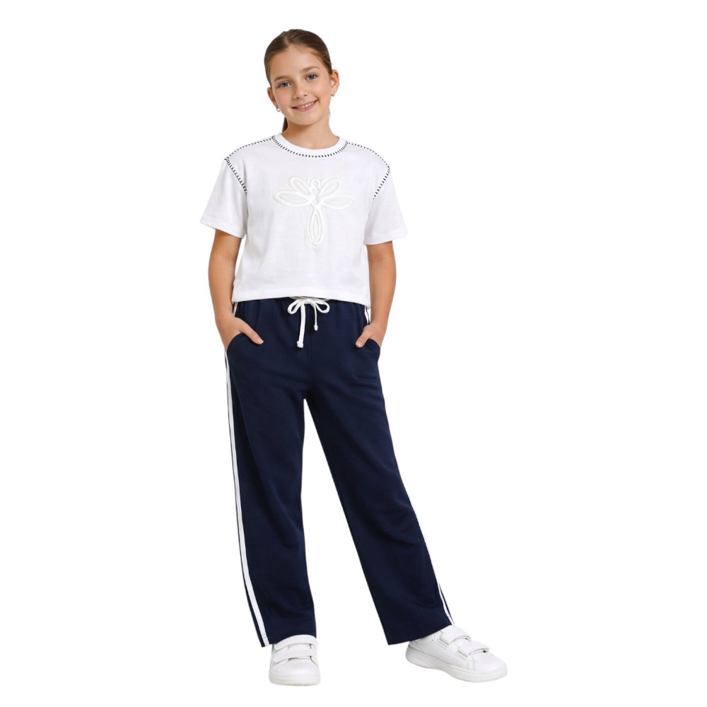 Victor and Jane Girls Classy Top & Pants White/Navy - 2 Pcs