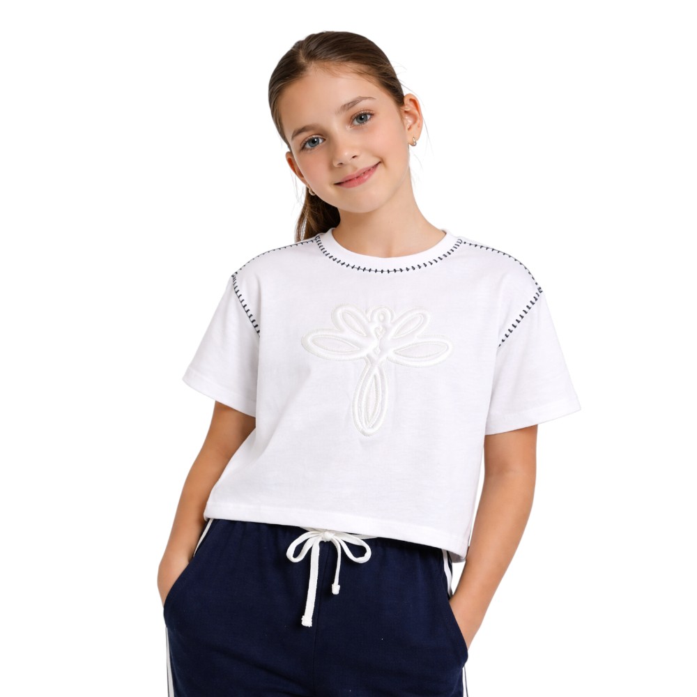 Victor and Jane Girls Classy Top & Pants White/Navy - 2 Pcs