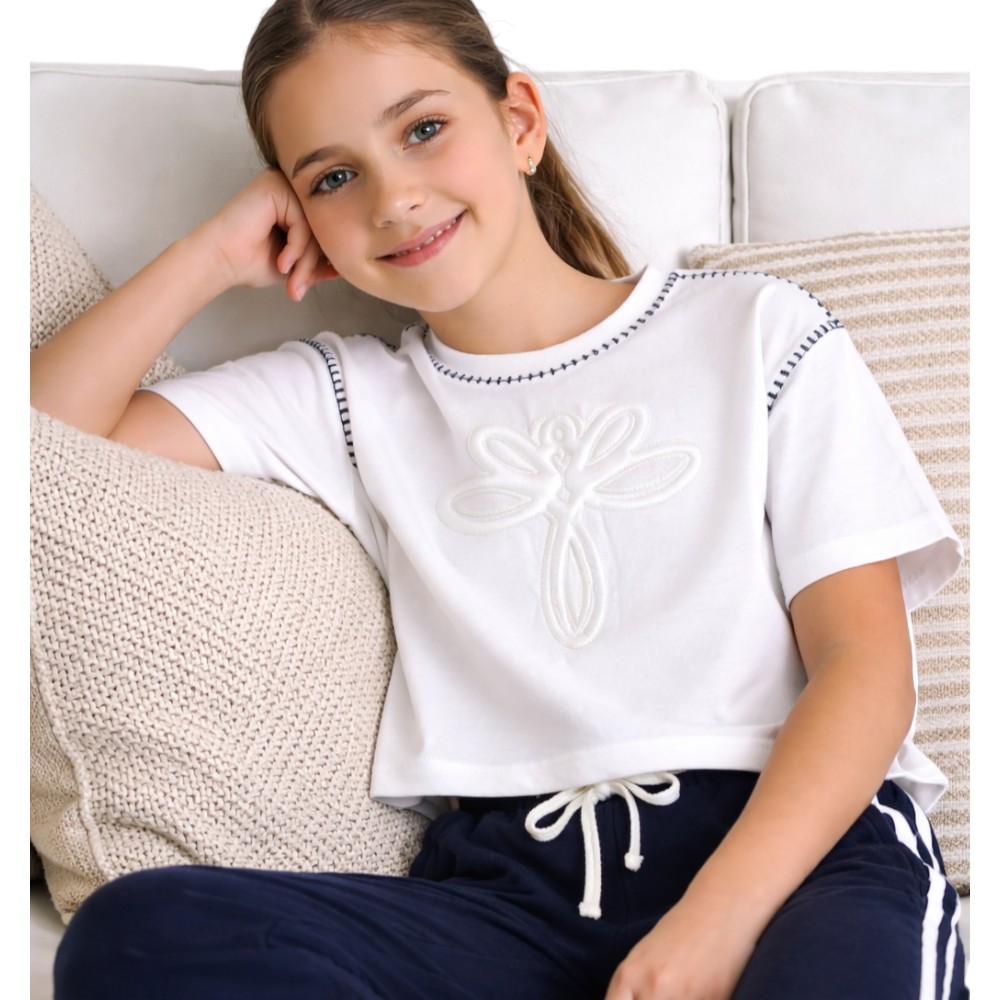 Victor and Jane Girls Classy Top & Pants White/Navy - 2 Pcs