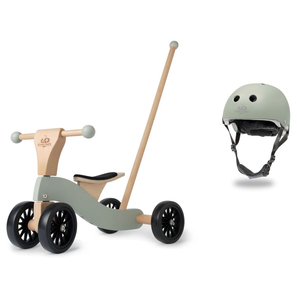 Kinderfeets - Tiny Glider With Helmet - Matte Silver/Sage