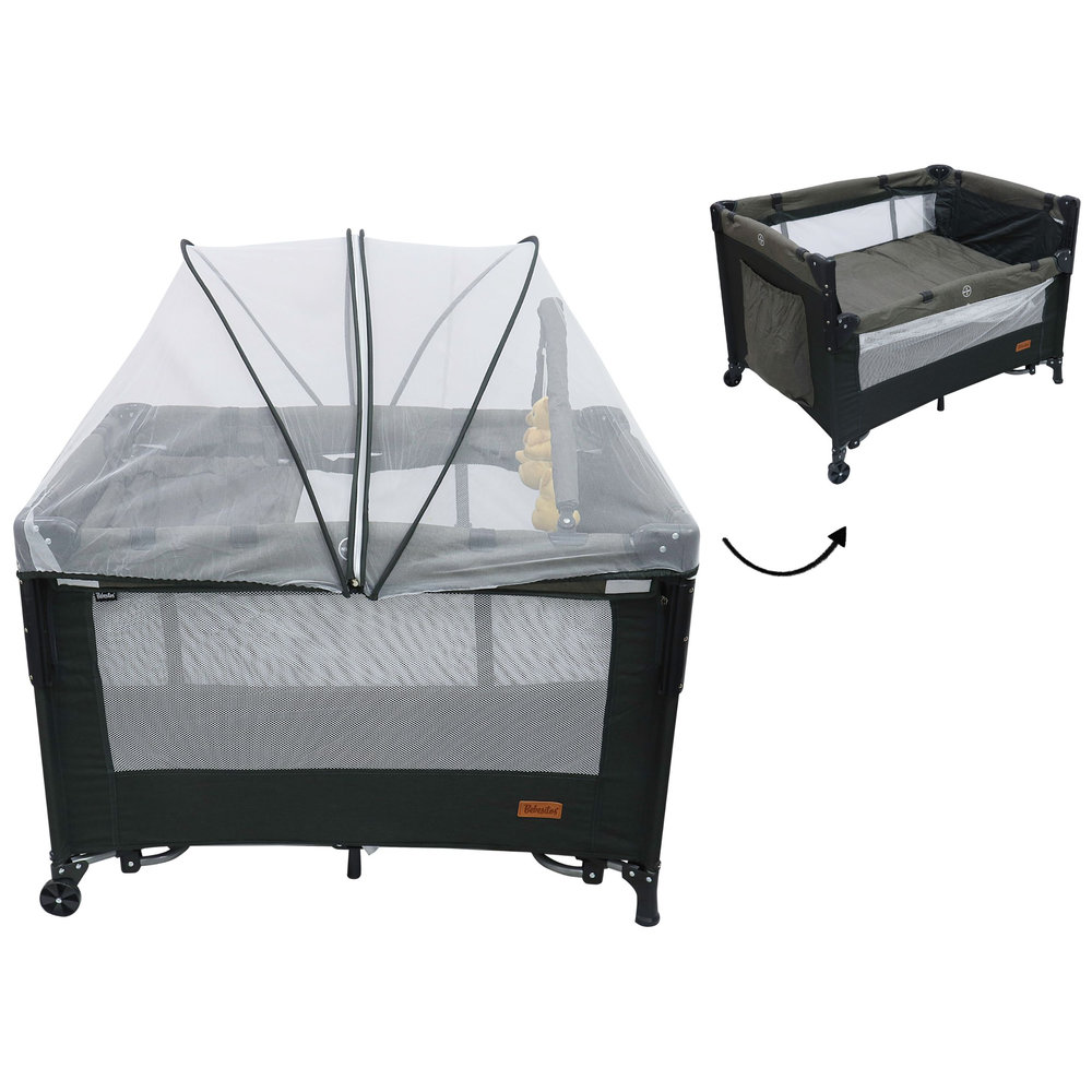 Bebesitos - Next To Me Baby Bed Co-Sleeper Bedside Crib And Foldable Playpen With Fitted Thick Mattress - Grey