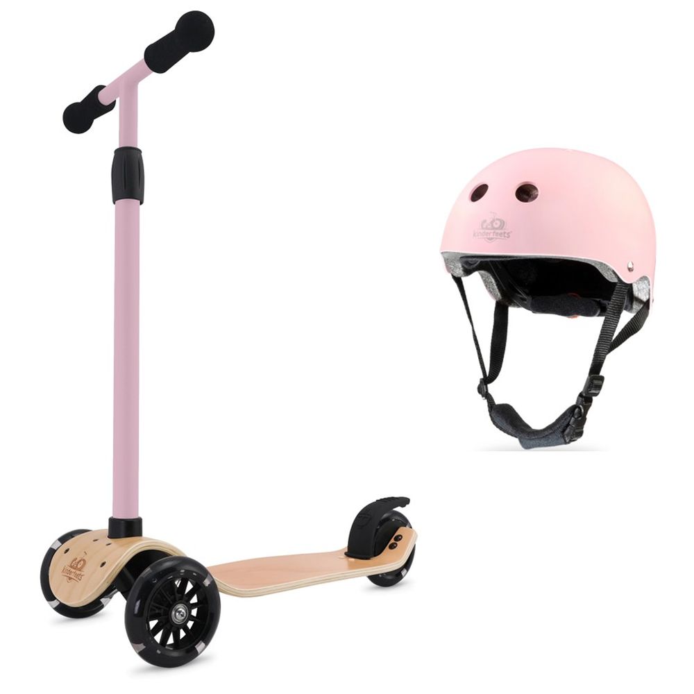 Kinderfeets - Wooden Kinder Scooter With Helmet - Matte Rose