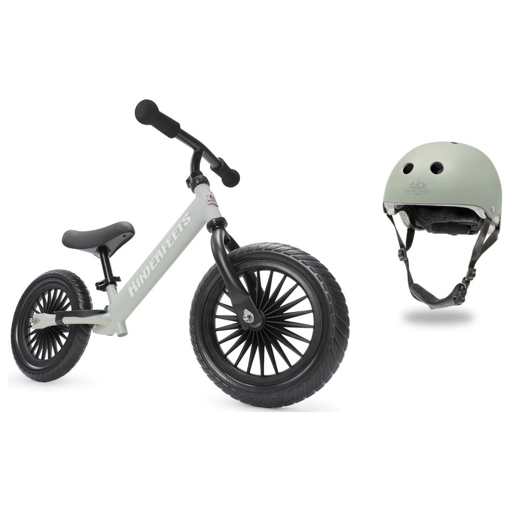 Kinderfeets - Metal Trail Balance Bike With Helmet - Matte Silver/Sage