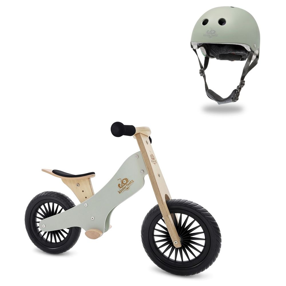Kinderfeets - Kids Balance Bike With Helmet - Matte Silver/Sage